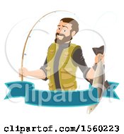 Poster, Art Print Of Man Holding A Caught Fish Over A Banner