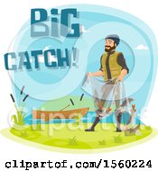 Poster, Art Print Of Man With Fish In A Net And Big Catch Text