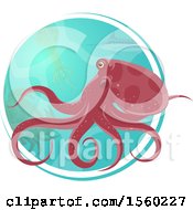 Clipart Of An Octopus Over A Circle Of Sea Life Royalty Free Vector Illustration