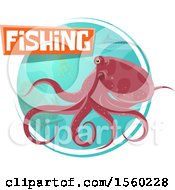 Poster, Art Print Of Octopus With Fishing Text Over A Circle Of Sea Life