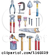 Clipart Of Sketched Tools And Paint Royalty Free Vector Illustration