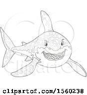 Clipart Of A Lineart Tough Great White Shark Royalty Free Vector Illustration