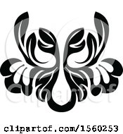 Clipart Of A Black And White Floral Damask Relief Design Element Royalty Free Vector Illustration