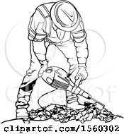 Poster, Art Print Of Black And White Worker Operating A Pneumatic Drill