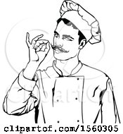 Clipart Of A Black And White Male Chef Gesturing Perfect Royalty Free Vector Illustration by dero