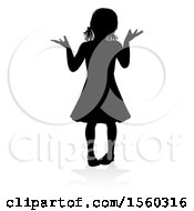 Clipart Of A Silhouetted Girl Shrugging With A Reflection Or Shadow On A White Background Royalty Free Vector Illustration