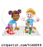 Poster, Art Print Of Black Girl And White Boy Playing With A Toy Car And Blocks