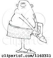 Clipart Of A Cartoon Lineart Black Man Putting His Slippers On Royalty Free Vector Illustration