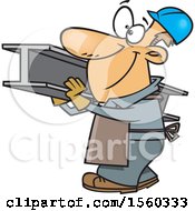 Poster, Art Print Of Cartoon White Male Steel Worker Carrying A Beam