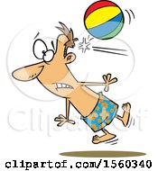 Cartoon White Man Being Knocked Out By A Beach Ball