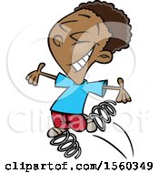Clipart Of A Cartoon Black Boy Bouncing On Springs Royalty Free Vector Illustration