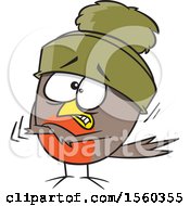 Clipart Of A Cartoon Shivering Robin Bird Royalty Free Vector Illustration