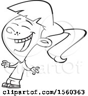Clipart Of A Cartoon Lineart Girl Laughing Royalty Free Vector Illustration by toonaday