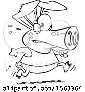 Clipart Of A Cartoon Lineart Fit Pig Running Royalty Free Vector Illustration