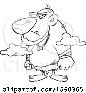 Clipart Of A Cartoon Lineart Grumpy Giant Royalty Free Vector Illustration
