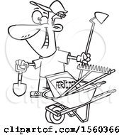 Poster, Art Print Of Cartoon Outline Man With His Garden Tools And Fertilizer