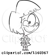 Clipart Of A Cartoon Lineart Proud Female Student Wearing A Ribbon Royalty Free Vector Illustration