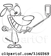 Poster, Art Print Of Cartoon Outline Dog Taking A Selfie With A Stick