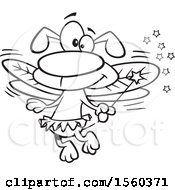 Clipart Of A Cartoon Lineart Fairy Dog Holding A Wand Royalty Free Vector Illustration