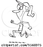 Clipart Of A Cartoon Lineart Fit Woman Running Royalty Free Vector Illustration