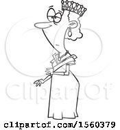 Clipart Of A Cartoon Lineart Unenthusiastic Queen Royalty Free Vector Illustration