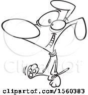 Clipart Of A Cartoon Lineart Happy Dog Taking A Stroll Royalty Free Vector Illustration
