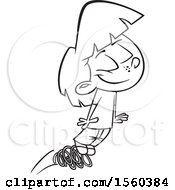 Clipart Of A Cartoon Lineart Girl Bouncing On Springs Royalty Free Vector Illustration by toonaday