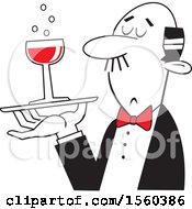 Poster, Art Print Of Black And White Man Serving A Glass Of Red Wine With A Red Bow