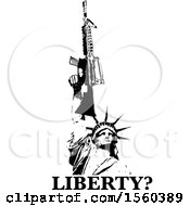 Clipart of a Black and White Statue of Liberty Holding up a Rifle over Text with a Question Mark - Royalty Free Vector Illustration by Dennis Holmes Designs #COLLC1560389-0087