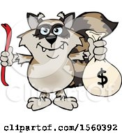 Poster, Art Print Of Raccoon Mascot Robber Holding A Crow Bar And Money Bag