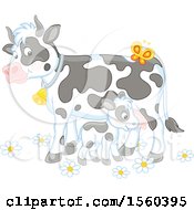 Clipart Of A Baby Calf And Cow Royalty Free Vector Illustration