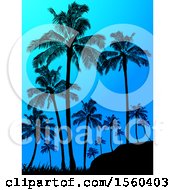 Poster, Art Print Of Background Of Silhouetted Palm Trees Against A Blue Dawn Or Dusk Sky