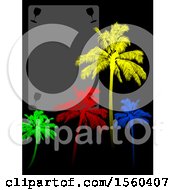 Poster, Art Print Of Blank Wine Menu With Glasses And Colorful Palm Trees On Black