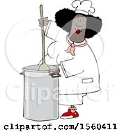Poster, Art Print Of Cartoon Black Culinary Chef Woman Mixing A Pot Of Food In A Kitchen