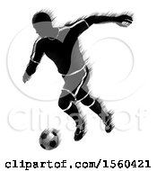 Clipart Of A Motion Blur Styled Silhouetted Soccer Player In Action Royalty Free Vector Illustration