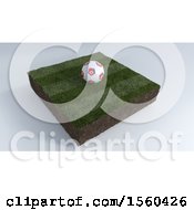 Clipart Of A 3D Soccer Ball On Grass Patch Over A Gray Background Royalty Free Illustration