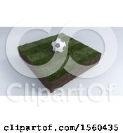 Poster, Art Print Of 3d Soccer Ball On Grass Patch Over A Gray Background