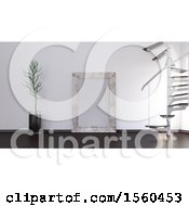 Clipart Of A 3d Room Interior With A Staircase Royalty Free Illustration