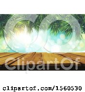 Poster, Art Print Of 3d Wood Table Surface With Flares And Palm Branches