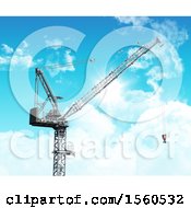 3d Render Of An Industrial Crane Against A Blue Sky With Fluffy White Clouds