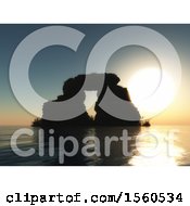 Poster, Art Print Of 3d Render Of A Rock Formation In Sea Against Sunset Sky