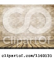 Clipart Of A 3d Wood Surface Against A Brick Wall Royalty Free Illustration