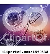 Clipart Of A 3d Virus And Dna Strand Background Royalty Free Illustration