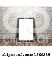 3d Render Of A Blank Picture Frame Leaning Against An Old Brick Wall