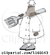 Poster, Art Print Of Black Male Chef In Carrying A Giant Fork Over His Shoulder