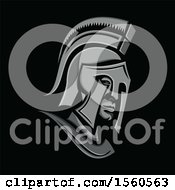 Clipart Of A Metallic Styled Spartan Warrior Mascot On A Black Background Royalty Free Vector Illustration by patrimonio