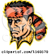 Retro Davy Crockett Frontiersman Mascot With A Coon Skin Hat