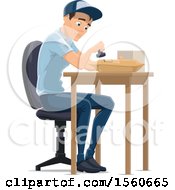 Poster, Art Print Of Mail Man Stamping A Parcel