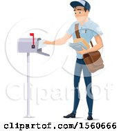 Poster, Art Print Of Mail Man Inserting Mail In A Box