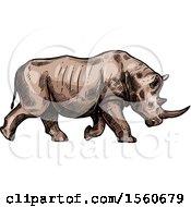 Clipart Of A Sketched Rhinoceros Charging Royalty Free Vector Illustration by Vector Tradition SM